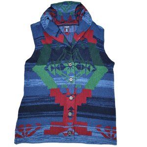 Chaps geometric knit sleeveless sweater vest blue green red cotton blend Large